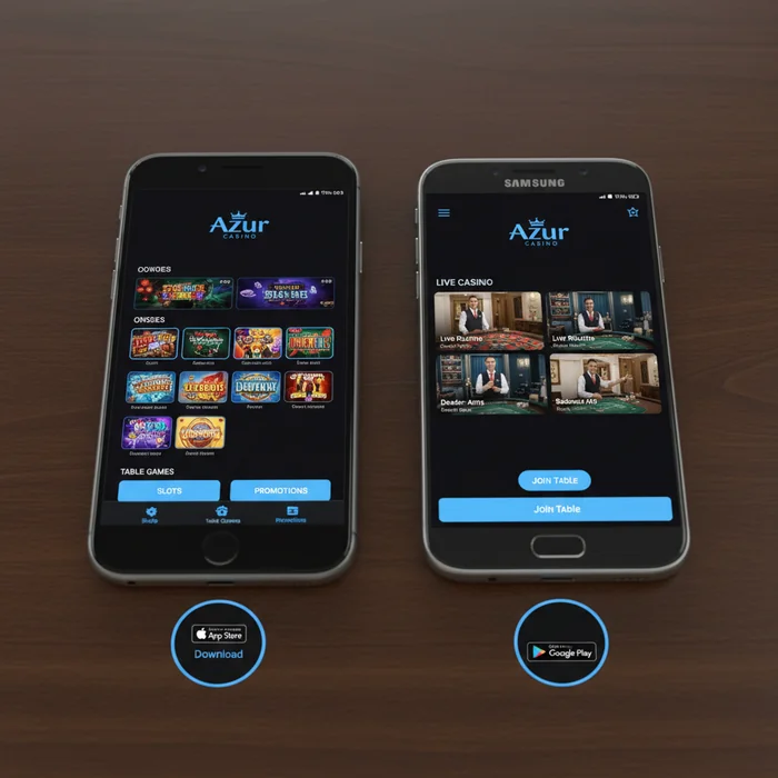 Interface mobile Azur — affichage responsive via navigateur mobile sur smartphone
