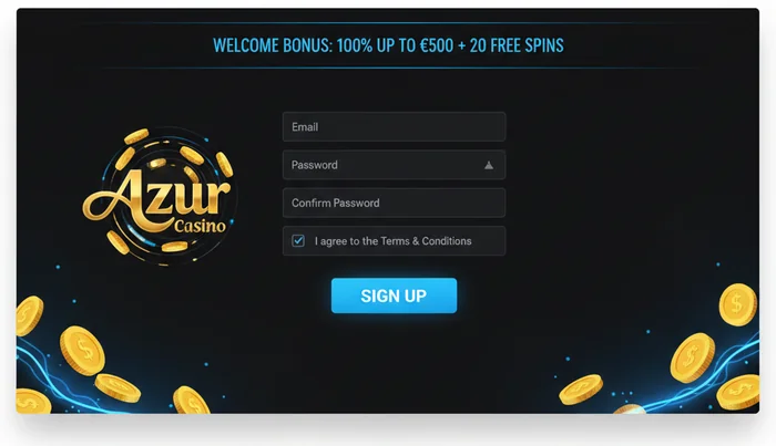 Formulaire d'inscription Azur — création de compte avec champs email et mot de passe